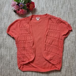 LAST CHANCE Coral short sleeve open cardigan sweater shrug